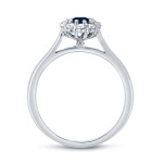 Blue Sapphire and Diamond Halo Engagement Ring, featuring 3/5ct Sapphire and 1/2ct TDW Gold Setting by Yaffie.