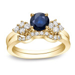 Blue Sapphire and Round Diamond Bridal Ring Set with Yaffie Gold - 0.5ct TDW & 0.3/0.5ct Sapphire