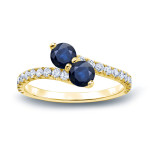 Blue Sapphire and Diamond 3-Prong Engagement Ring with Sparkling Stones