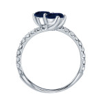 Elegant 2-Stone Engagement Ring with Blue Sapphire and Diamonds, Set in 4-Prongs