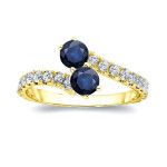 Elegant 2-Stone Engagement Ring with Blue Sapphire and Diamonds, Set in 4-Prongs