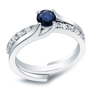 Sapphire and Diamond Bridal Set - Yaffie Gold, 3/5ct Blue Sapphire and 2/5ct Total Diamond Weight