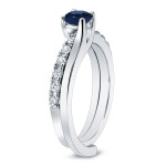 Sapphire and Diamond Bridal Set - Yaffie Gold, 3/5ct Blue Sapphire and 2/5ct Total Diamond Weight