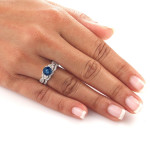 Sparkling Blue Sapphire and Diamond Bridal Ring Set by Yaffie Gold (3/5ct and 2/5ct TDW)