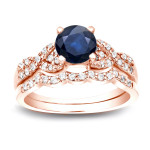 Blue Sapphire and Diamond Bridal Ring Set with Yaffie Gold Sparkle