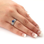 Blue Sapphire and Diamond Bridal Set with Gold Sparkle - 3/5ct Sapphire, 2/5ct TDW Diamonds!
