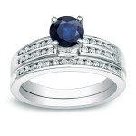 Blue Sapphire and Diamond Bridal Set by Yaffie Gold (3/5ct and 2/5ct)