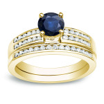 Blue Sapphire and Diamond Bridal Set by Yaffie Gold (3/5ct and 2/5ct)