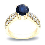 Blue Sapphire & Round Diamond Engagement Ring with Yaffie Gold - 0.60ct Total Gem Weight