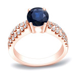 Blue Sapphire & Round Diamond Engagement Ring with Yaffie Gold - 0.60ct Total Gem Weight