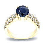 Gold Engagement Ring with Blue Sapphire and Round Diamonds - 3/5ct & 2/5ct TDW