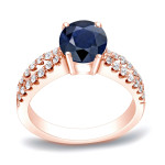 Gold Engagement Ring with Blue Sapphire and Round Diamonds - 3/5ct & 2/5ct TDW