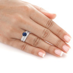 Gold Bridal Set with 4/5ct Blue Sapphire & 1 1/5ct TDW Round Diamonds by Yaffie.