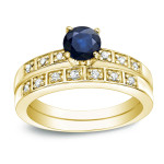 Blue Sapphire and Diamond Bridal Set with Yaffie Gold