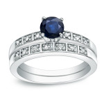 Gold Bridal Ring Set with 4/5ct Blue Sapphire and 1/5ct TDW Round Diamonds by Yaffie