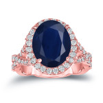 Blue Sapphire Sparkle - Yaffie Gold Oval Cut Sapphire Ring with Diamond Halo Accent (5ct Sapphire, 3/4ct Total Diamond Weight)