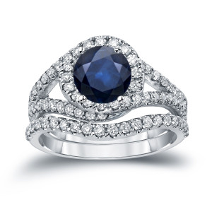 Sapphire & Diamond Halo Engagement Ring - Yaffie Gold