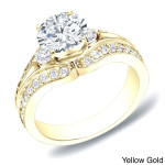 Gold Split-Shank Engagement Ring with Three Stunning Diamonds, Totaling 1 1/4 Carats