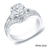 Splendid Yaffie Gold Engagement Ring with 1 1/4ct TDW Three Diamond Stones and a Split-Shank Design