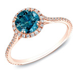 Blue Round Diamond Halo Ring with 1 1/2ct TDW in Yaffie Rose Gold