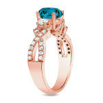 Blue Diamond Trio in Yaffie Rose Gold Ring - 1 1/2ct Total