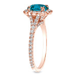 Rose Gold Blue Halo Diamond Ring with 1.5ct Total Weight