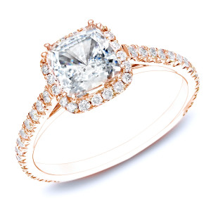 Rose Gold 1 1/2ct TDW Certified Cushion Diamond Halo Engagement Ring - Custom Made By Yaffie™