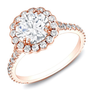 Certified Round Halo Diamond Engagement Ring in Yaffie Rose Gold with 1 1/2ct TDW