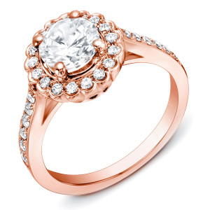 Yaffie Rose Gold Scalloped Halo Ring with 1.33 ct Diamonds