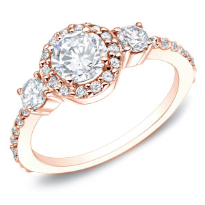 Rose Gold Diamond Engagement Ring with Three 1 1/4ct TDW Stones by Yaffie