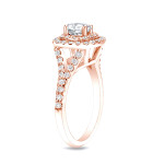 Rose Gold Cushion Double Halo Diamond Ring with 1 1/4ct TDW by Yaffie