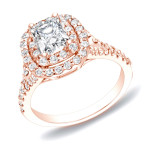 Rose Gold Cushion Double Halo Diamond Ring with 1 1/4ct TDW by Yaffie