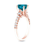 Rose Gold Blue Diamond Solitaire Ring, 1.4ct Total Diamond Weight by Yaffie