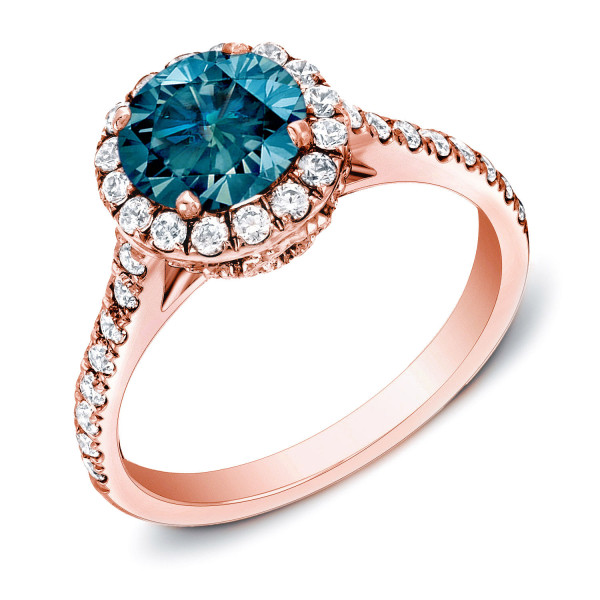Rose Gold Blue Halo Diamond Ring with 1 3/4ct TDW from Yaffie