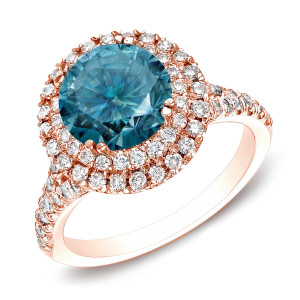 Rose Gold Blue Diamond Ring with 1.625ct Total Weight