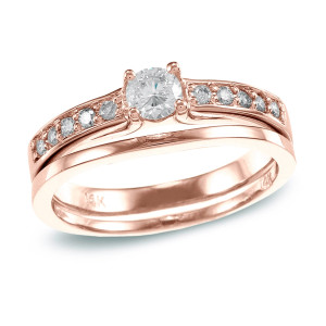 Romantically Elegant Yaffie Bridal Set adorned with 1/2 ct TDW Round Diamond in Rose Gold.