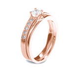 Romantically Elegant Yaffie Bridal Set adorned with 1/2 ct TDW Round Diamond in Rose Gold.
