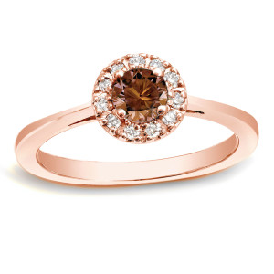 Sparkling Yaffie Rose Gold Halo Ring with 1/2ct TDW of Irresistible Brown Diamonds.