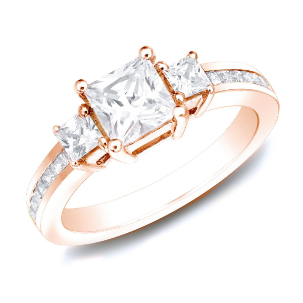 Certified Princess Diamond Engagement Ring with 1.50ct TDW in Yaffie Rose Gold