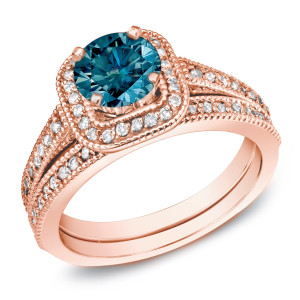 Blue Diamond Bridal Ring Set with 1ct TDW in Yaffie Rose Gold