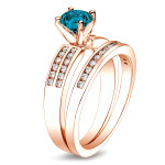 Rose Gold Bridal Ring Set with 1ct TDW Blue Diamond by Yaffie