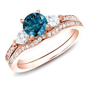Say 'I do' with Yaffie stunning Blue Diamond Bridal Set in Rose Gold - 1ct TDW