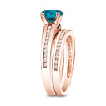 Rose Gold Bridal Ring Set with 1ct TDW Blue Diamond by Yaffie