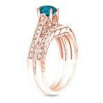 Rose Gold Bridal Ring Set with Stunning 1ct Blue Diamonds from Yaffie