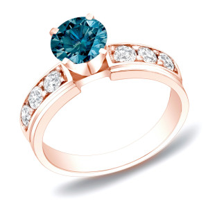Rose Gold Blue Diamond Ring with 1ct TDW by Yaffie