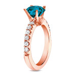 Blue Round Diamond Solitaire Engagement Ring with Yaffie Rose Gold Touch (1ct TDW)