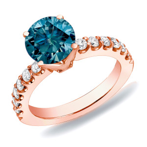 A stunning Blue Round Diamond Solitaire Engagement Ring, adorned with 1 carat TDW of Rose Gold by Yaffie.