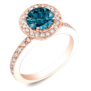 Rose Gold Blue Diamond Ring with 1ct TDW