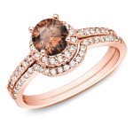 Rose Gold Bridal Ring Set featuring 1 Carat of Brown Round Diamonds by Yaffie.