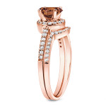 Rose Gold Bridal Ring Set featuring 1 Carat of Brown Round Diamonds by Yaffie.